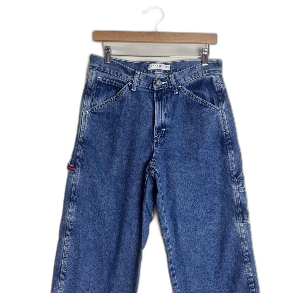 Vintage Tommy Hilfiger Jeans Womens 8 Blue High Rise Carpenter Wide Leg Y2K - Picture 3 of 12